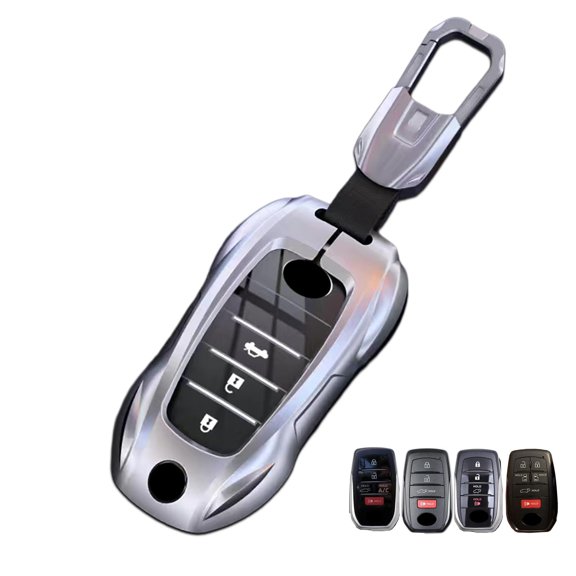 Zinc Alloy Key Fob Cover Case, Keychain, Metal Key Shell Accessories Compatible for Toyota Venza RAV4 Prime Sienna Tundra Corolla Cross Land Cruiser Fortuner Mirai