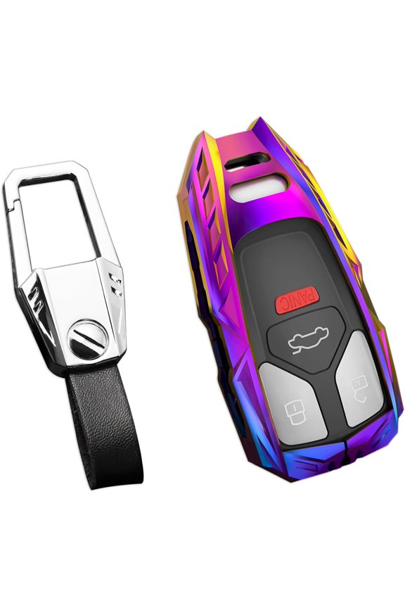 Zinc Alloy Key Fob Cover,Keychain,Full Protection Car Key Case for Audi A4 A5 A6 A7 Q5 R8 S4 S5 S6 S8 SQ5 SQ7 TT RS4 Smart Remote Keyless Keyshell Accessories,Purple,For Audi Style A