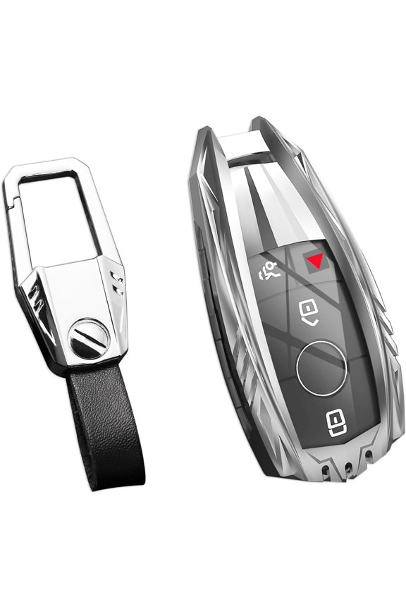 Zinc Alloy Key Fob Cover,Keychain,Full Protection Car Key Case for Benz 2019-2021 A-Class C-Class G-Class 2017-2020 E-Class S-Class 2018-2022 CLS Smart Keyshell Accessories,Silver,For Benz Style B