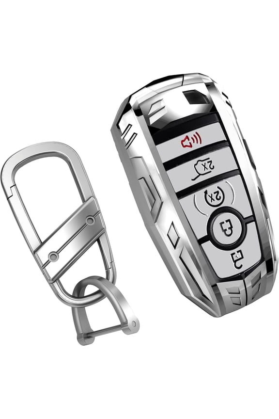 Zinc Alloy Key Fob Cover,Keychain,Full Protection Car Key Case for Ford F150 F250/350 F450 F550 Edge Escape Expedition Fusion Mustang Explorer Lincoln Smart Keyshell Accessories,Silver Color