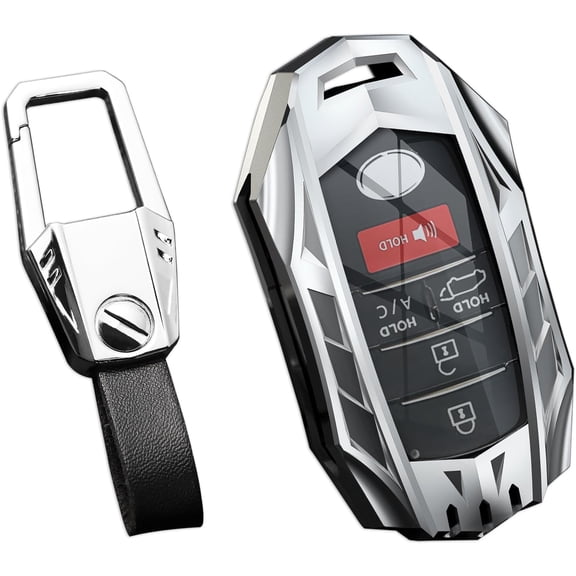 Zinc Alloy Key Fob Cover,Keychain,Full Protection Car Key Case for Toyota Venza Sienna Tundra Prius RAV4 Prime Land Cruiser Corolla Highlander 2025 Camry Keyshell Accessories,Silver