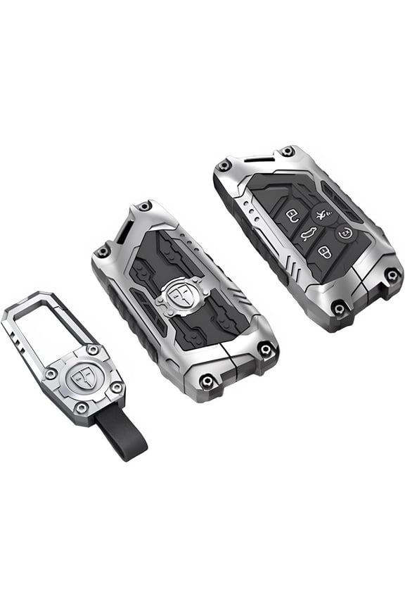 Zinc Alloy Key Fob Cover,Keychain,Full Protection Car Key Case for Volkswagen Golf 8 ID.3 ID.4 Seat Leon MK8 MK4 Ateca Skoda Octavia Atlas GTI VW Smart Keyshell Accessories,Silvery,For VW D