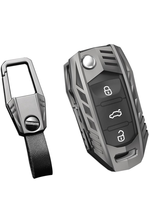Zinc Alloy Key Fob Cover,Keychain,Full Protection Car Key Case for Volkswagen Jetta Golf GTI Tiguan Rabbit R32 Passat EOS CC Beetle MK6 Santana MK5 Polo VW Keyshell Accessories,Grey