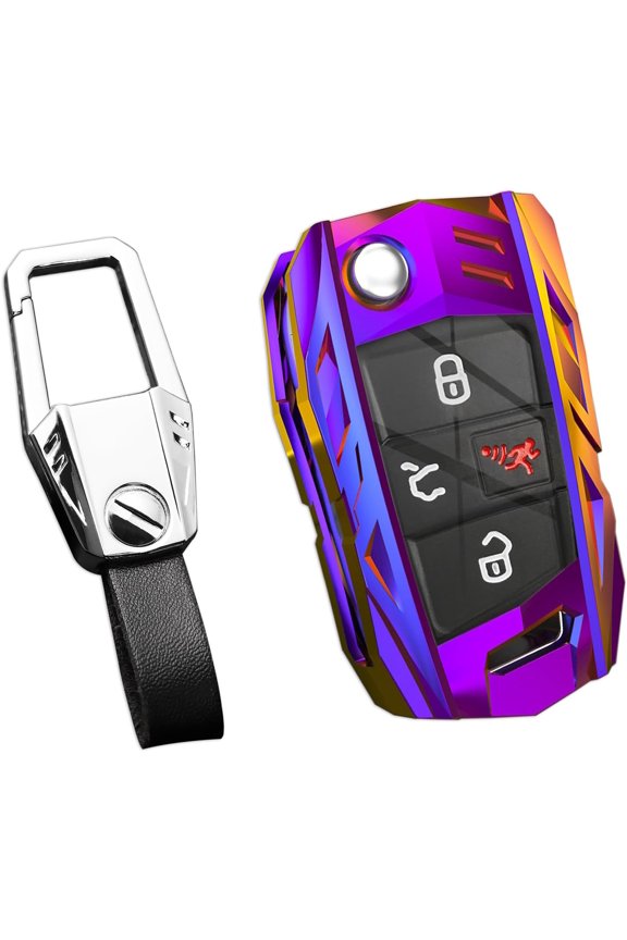 Zinc Alloy Key Fob Cover,Keychain,Full Protection Car Key Case for Volkswagen Passat Jetta Atlas Golf GTI VII Alltrack Tiguan Polo MK6 Skoda Kodiaq VW Keyshell Accessories,Purple