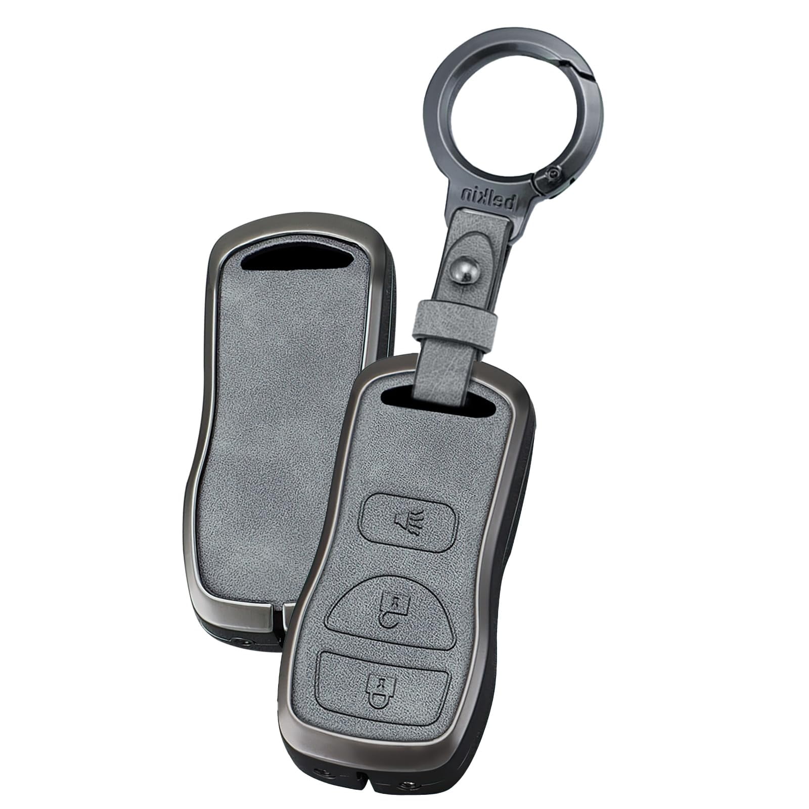 Zinc Alloy Key Fob Cover fIt for Nissan Altima Sentra Versa Maxima Keyless Entry Leather Remote Key Fob Case Shell Key Case Holder Protector Metal Keychain 3 Button