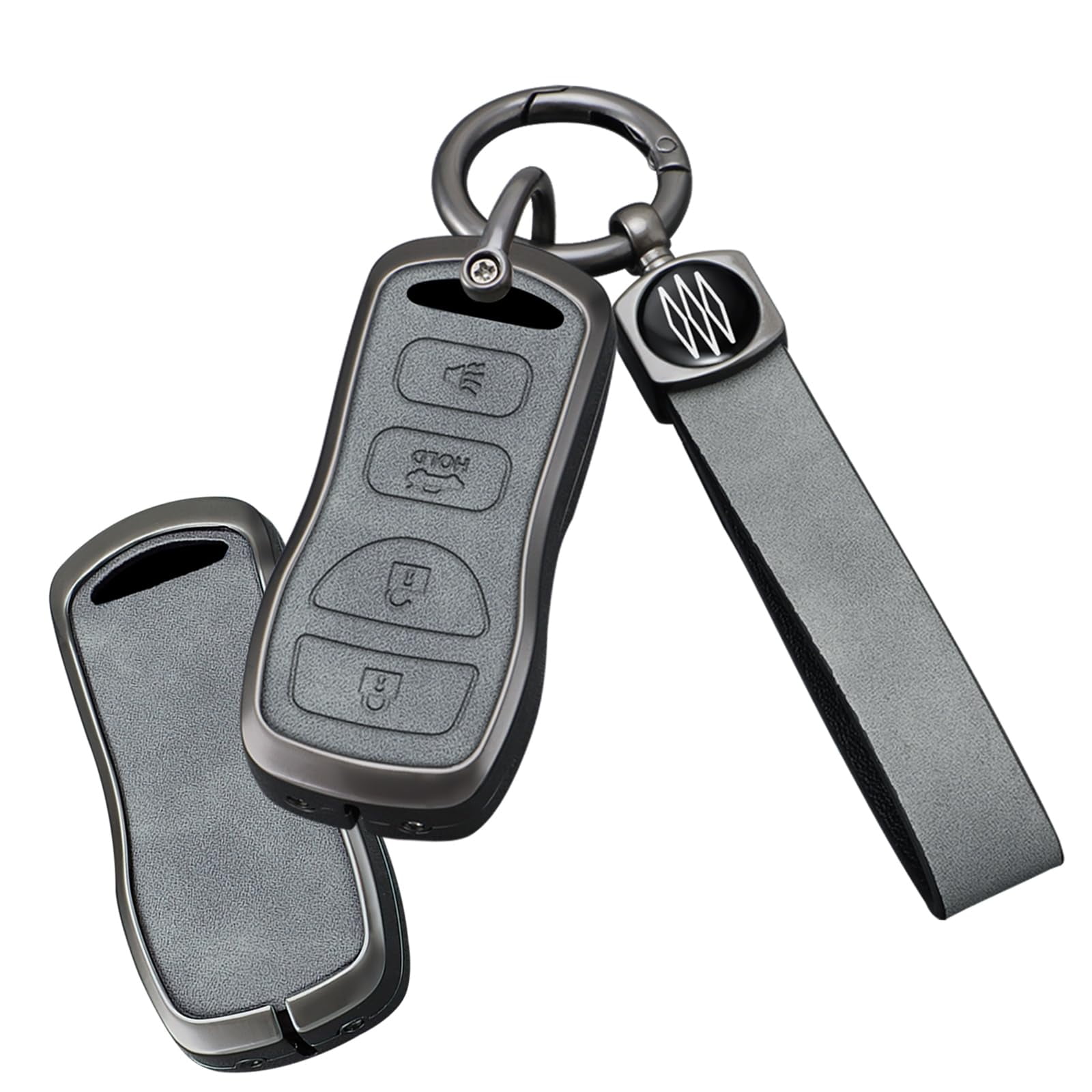 Zinc Alloy Key Fob Cover fIt for Nissan Altima Sentra Versa Maxima Keyless Entry Leather Remote Key Fob Case Shell Key Case Holder Protector Metal Keychain 4 Button