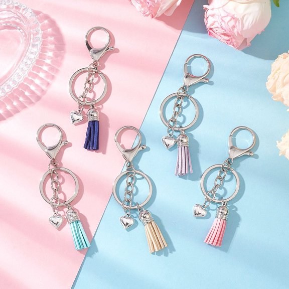 Zinc Alloy Keychains Heart with Keychains and Suede Tassel Platinum 104mm Alloy