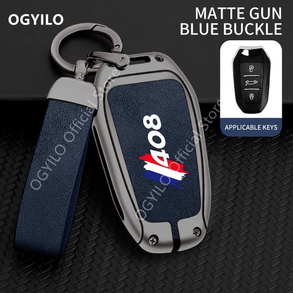 Zinc Alloy Leather Car Key Case Cover For Peugeot 408 A 3 buttons Car Key Cover 3008 4008 5008 RCZ 308 2008 GT