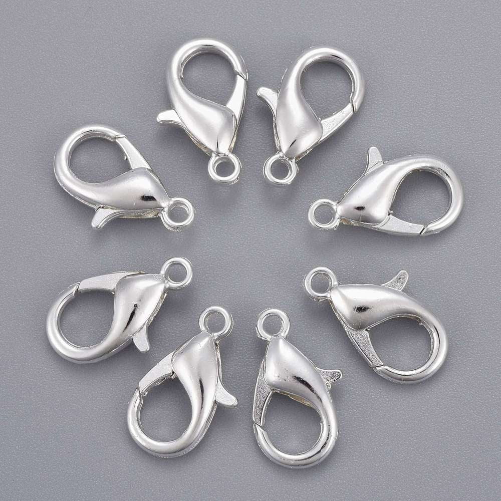 Zinc Alloy Lobster Claw Clasps Parrot Trigger Clasps Cadmium Free & Lead Free Silver Color Plated 16x8mm Hole: 2mm