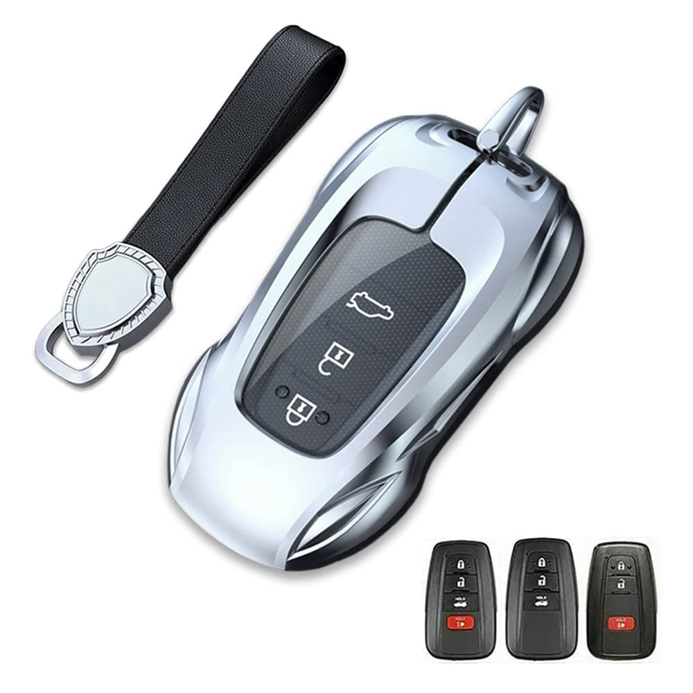 Zinc Alloy Metal Car Key Fob Case Accessories Compatible for Toyota Camry RAV4 Highlander Avalon C-HR Prius Corolla 2018-2022 Smart Key Fob Cover Protector Shell