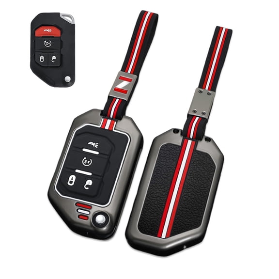 Zinc Alloy Metal Key Fob Case Cover Protector Shell Compatible with Jeep Wrangler JL JLU Rubicon Gladiator JT Sahara JLU 2018-2021(4 Buttons