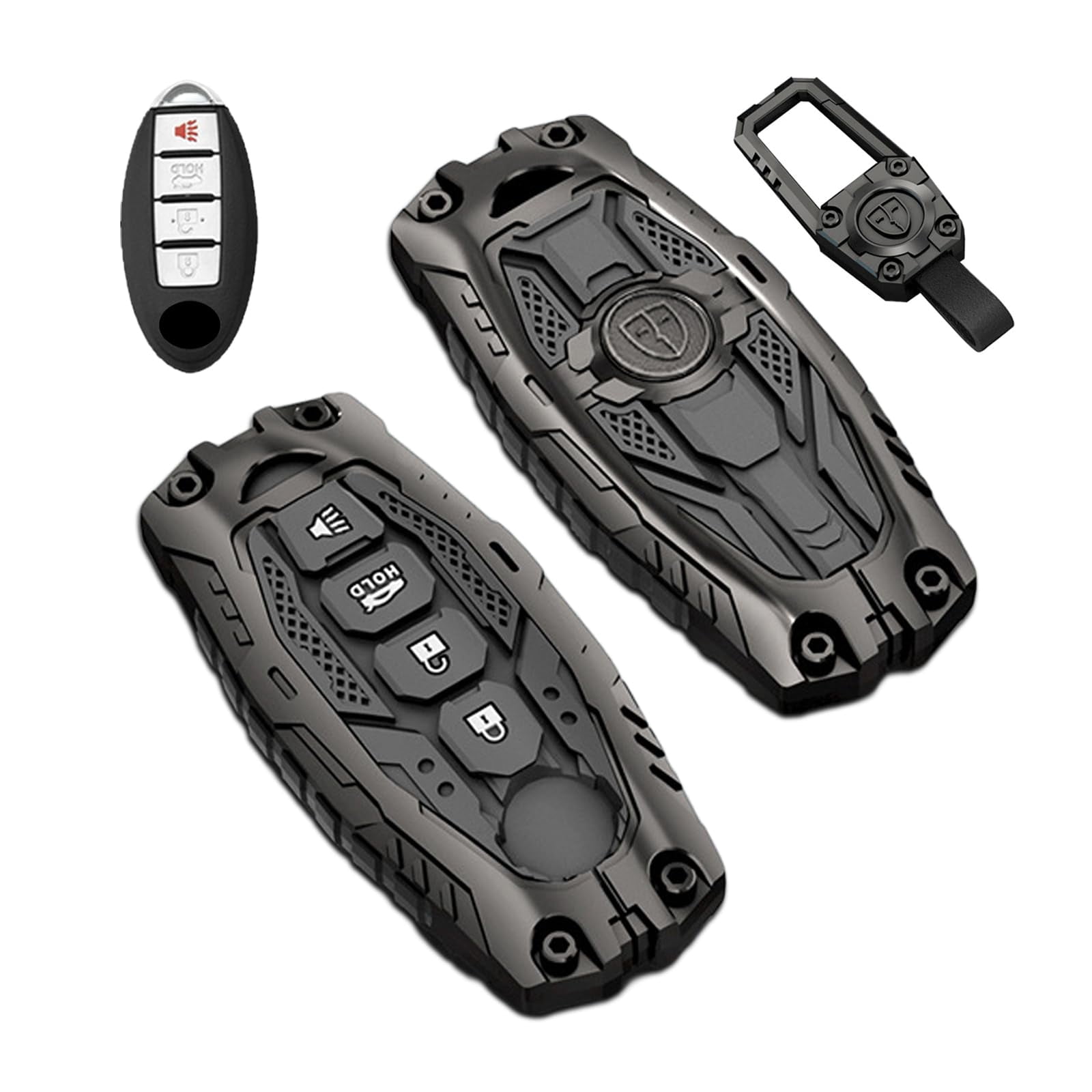 Zinc Alloy Metal Key Fob Case Cover Protector Shell Compatible with Nissan Altima Sentra Rogue Pathfinder Murano Armada Maxima Versa(4 Buttons