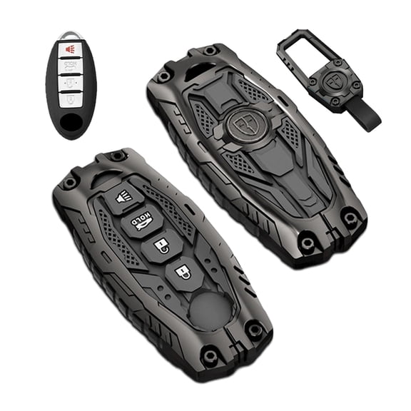 Zinc Alloy Metal Key Fob Case Cover Protector Shell Compatible with Nissan Altima Sentra Rogue Pathfinder Murano Armada Maxima Versa(4 Buttons