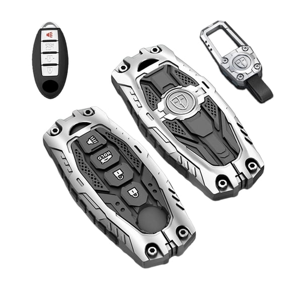 Zinc Alloy Metal Key Fob Case Cover Protector Shell Compatible with Nissan Altima Sentra Rogue Pathfinder Murano Armada Maxima Versa(4 Buttons