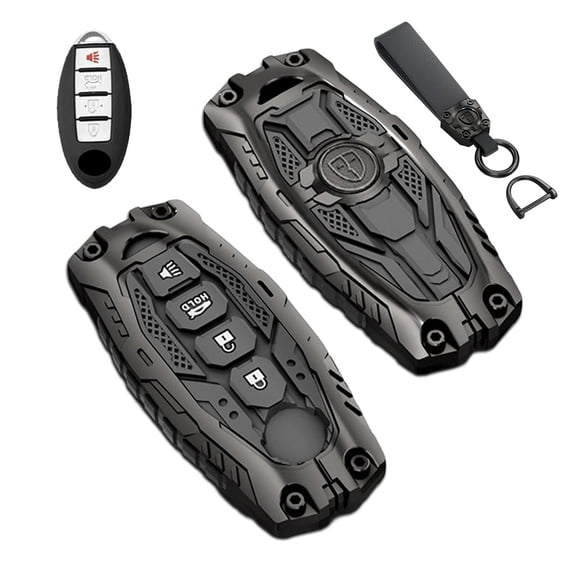 Zinc Alloy Metal Key Fob Case Cover Protector Shell Compatible with Nissan Altima Sentra Rogue Pathfinder Murano Armada Maxima Versa(4 Buttons