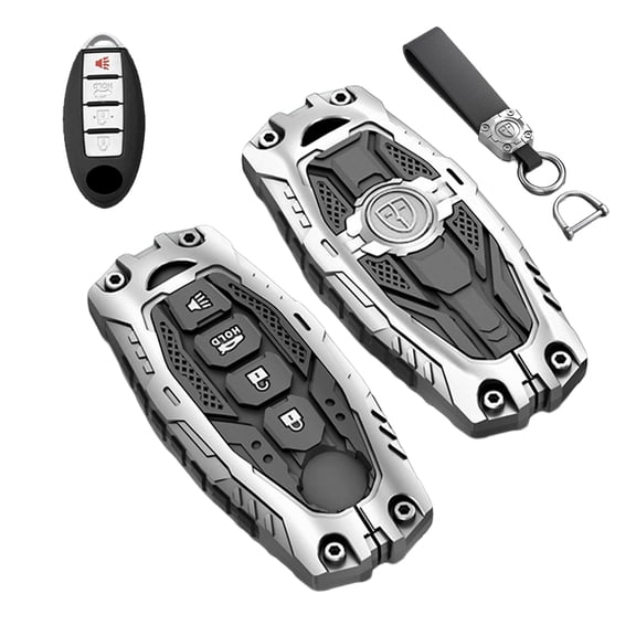 Zinc Alloy Metal Key Fob Case Cover Protector Shell Compatible with Nissan Altima Sentra Rogue Pathfinder Murano Armada Maxima Versa(4 Buttons