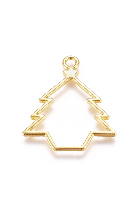Zinc Alloy Open Back Bezel Pendants For DIY UV Resin Epoxy Resin Pressed Flower Jewelry Christmas Tree for Christmas Golden 32x26.5x2mm