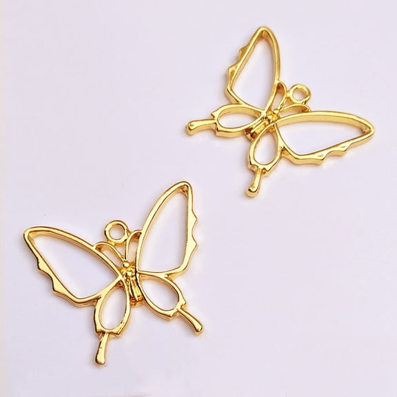Zinc Alloy Open Back Bezel Pendants For DIY UV Resin Epoxy Resin Pressed Flower Jewelry Long-Lasting Plated Butterfly Golden 26x30x2.5mm