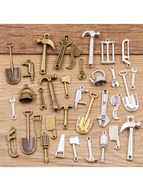 Zinc Alloy Ornament Accessory Set, Tool Shape Miniature Charms, Unique Designs, Sturdy Metal Alloy Small Pendant for DIY Crafts, Jewelry Making, Home Decor, 2.76 x 3.94 x 1.18 In