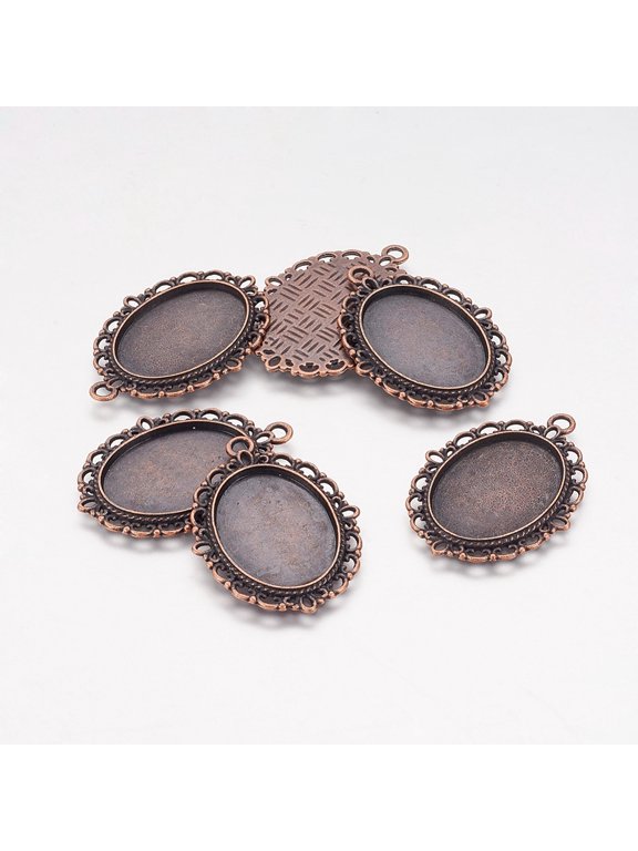 Zinc Alloy Pendant Settings for Cabochon & Rhinestone DIY Findings for Jewelry Making Lead Free & Cadmium Free & Nickel Free Oval Red Copper Color