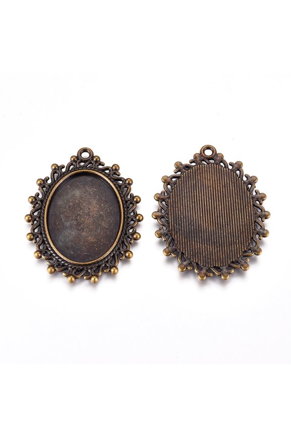 Zinc Alloy Pendant Settings for Cabochon & Rhinestone DIY Findings for Jewelry Making Oval Bronze 38x30x2mm Hole 2mm Tray 24x17mm