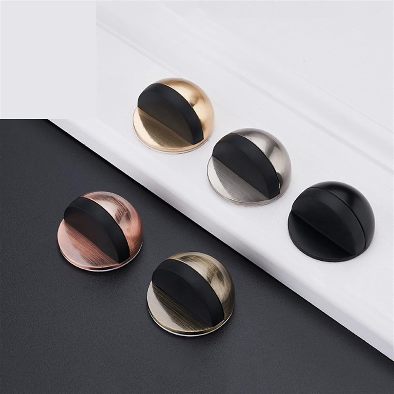 Zinc Alloy Rubber Door Stopper Non Punching Sticker Hidden Door Holder Catch Floor Mounted Nail-Free Door Stop Door Hardware 1Pcs