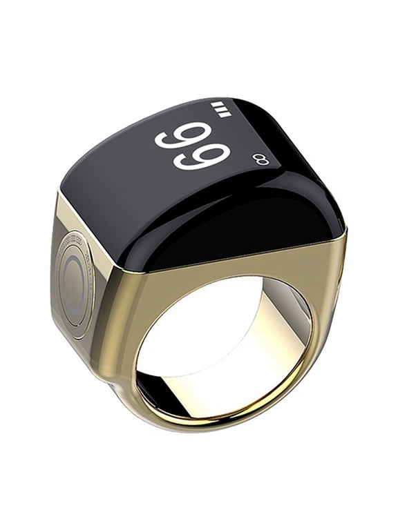 Zinc Alloy Smart Counter Ring with Charging Case, Gold 18mm App Controlled, Android and iOS Compatible, 0.49in OLED Display