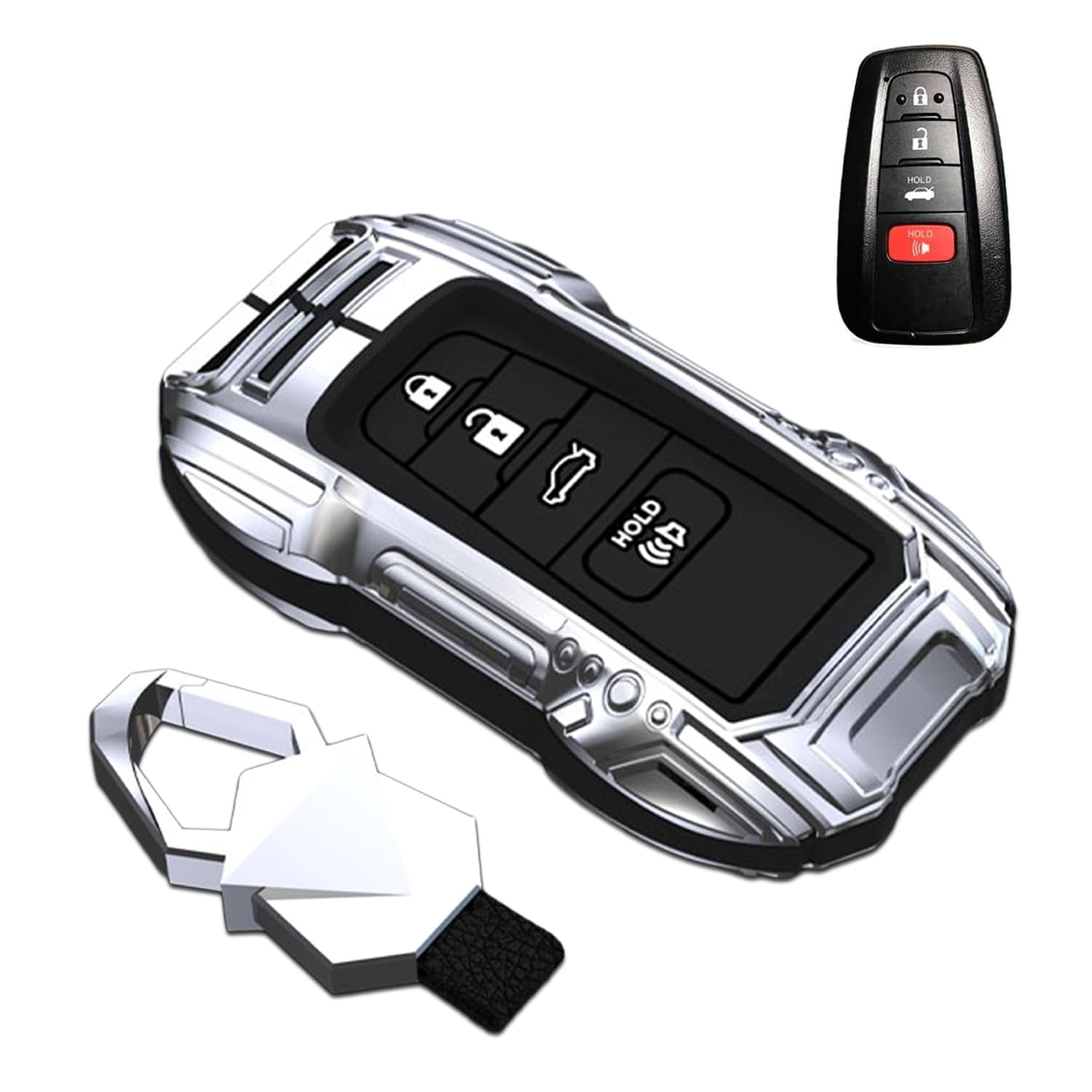 Zinc Alloy Smart Remote Car Key Fob Case Cover Protector Shell Compatible for Toyota RAV4 Camry Corolla Avalon C-HR Prius GT86 Highlander 2018-2024