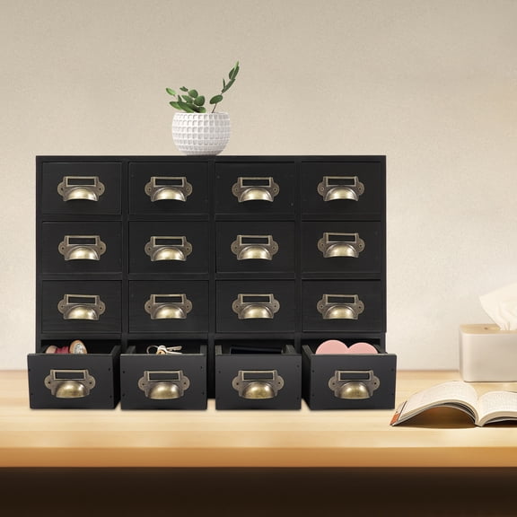 Zinc Alloy Solid Wood 50x10x35cm 16 Vertical Drawer Storage Box Shell Handle Retro Medicine Cabinet Desktop Finishing Box