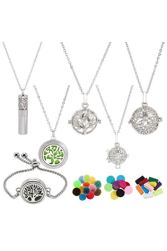 Zinc Alloy Stainless Steel Slider Bracelets Necklaces Essential Oil Diffuser Bracelets for Women with Fibre Perfume Pads Mixed Color