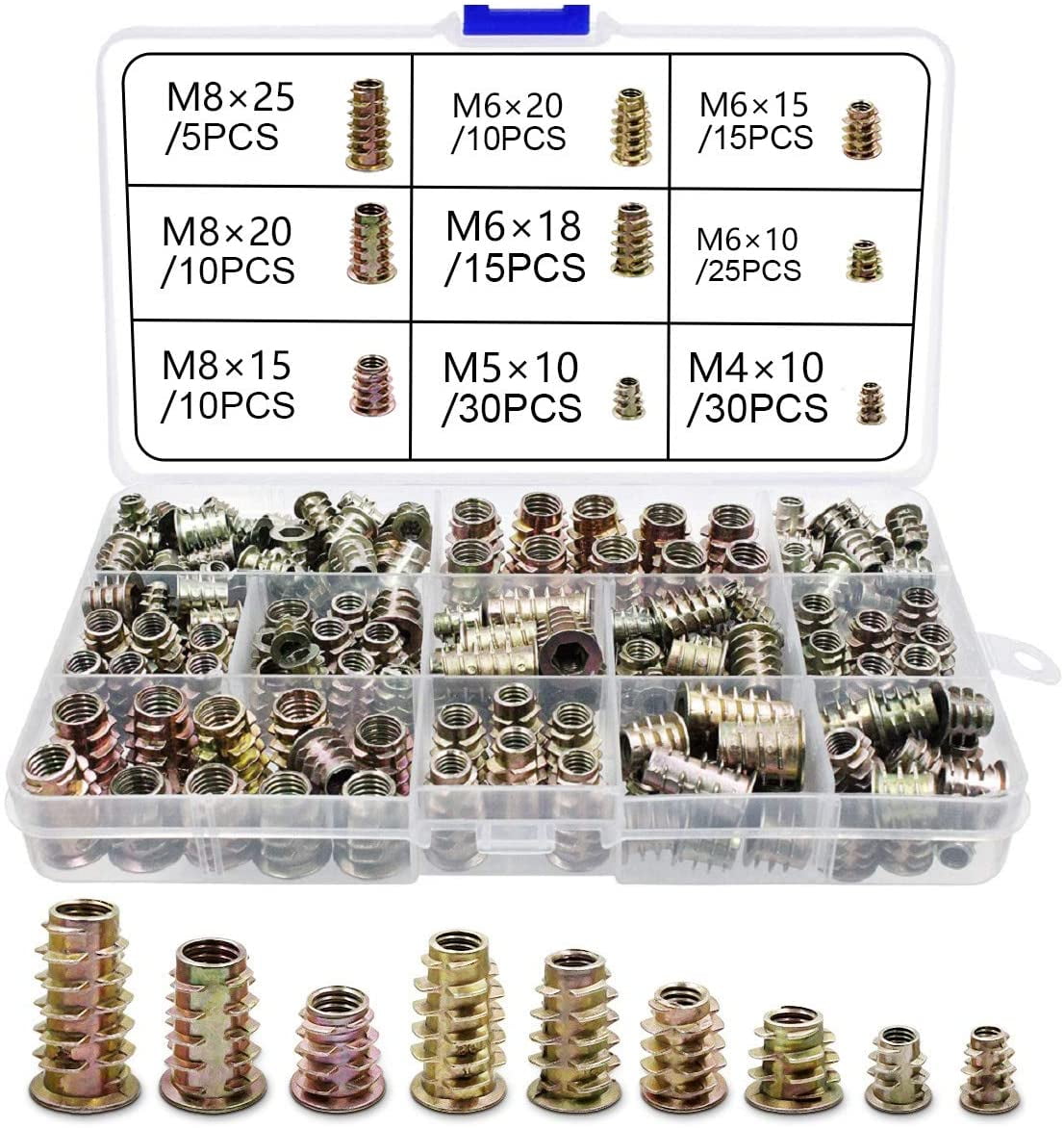 Zinc Alloy Threaded Inserts for Wood, 120 Pcs, M4/M5/M6/M8 Sizes ...