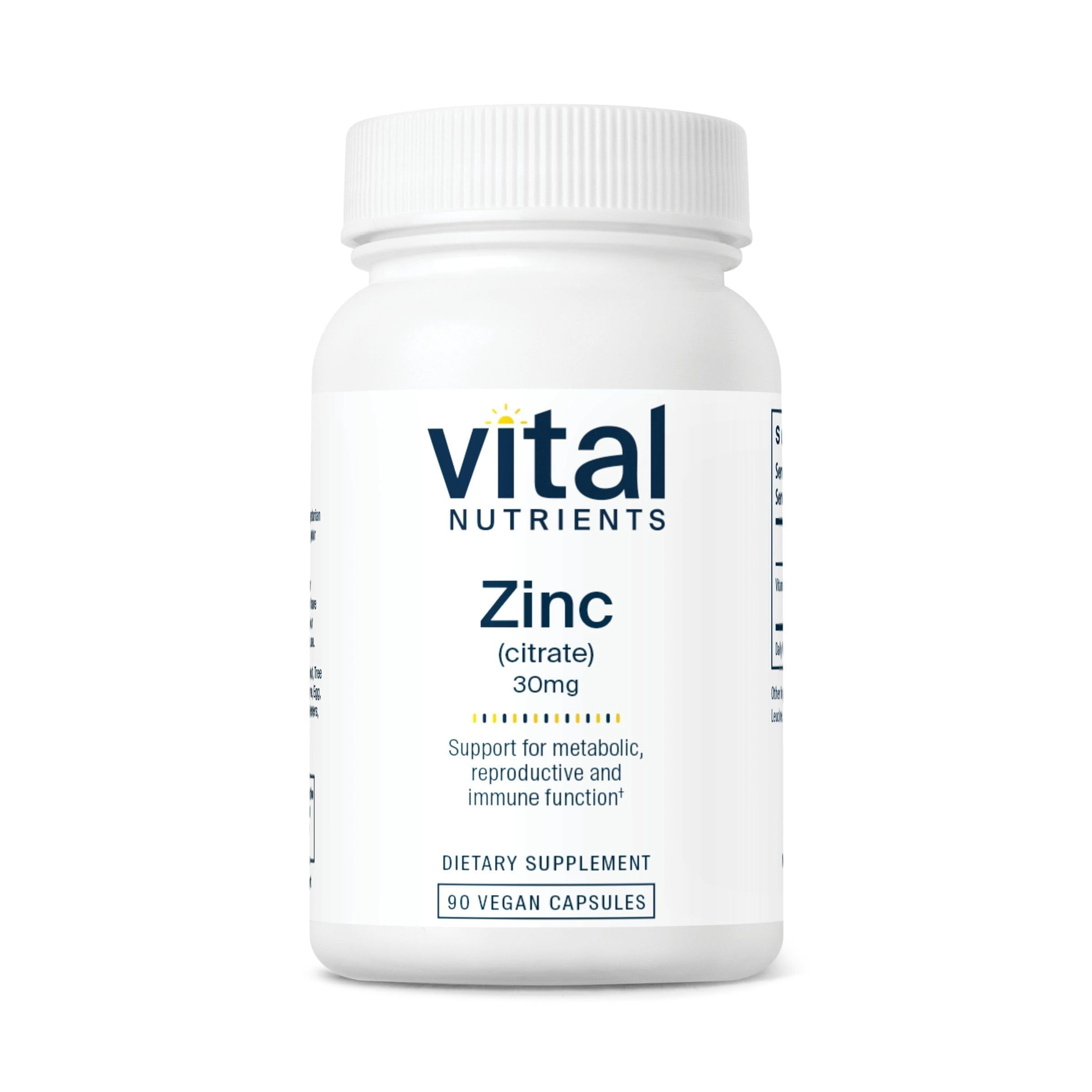 Vital Nutrients Zinc Citrate 30mg | Easily Absorbed Immune Support Supplement | Vegan Zinc Supplement | Gluten, Dairy, Soy Free | Non-GMO | 30mg | 90 Capsules