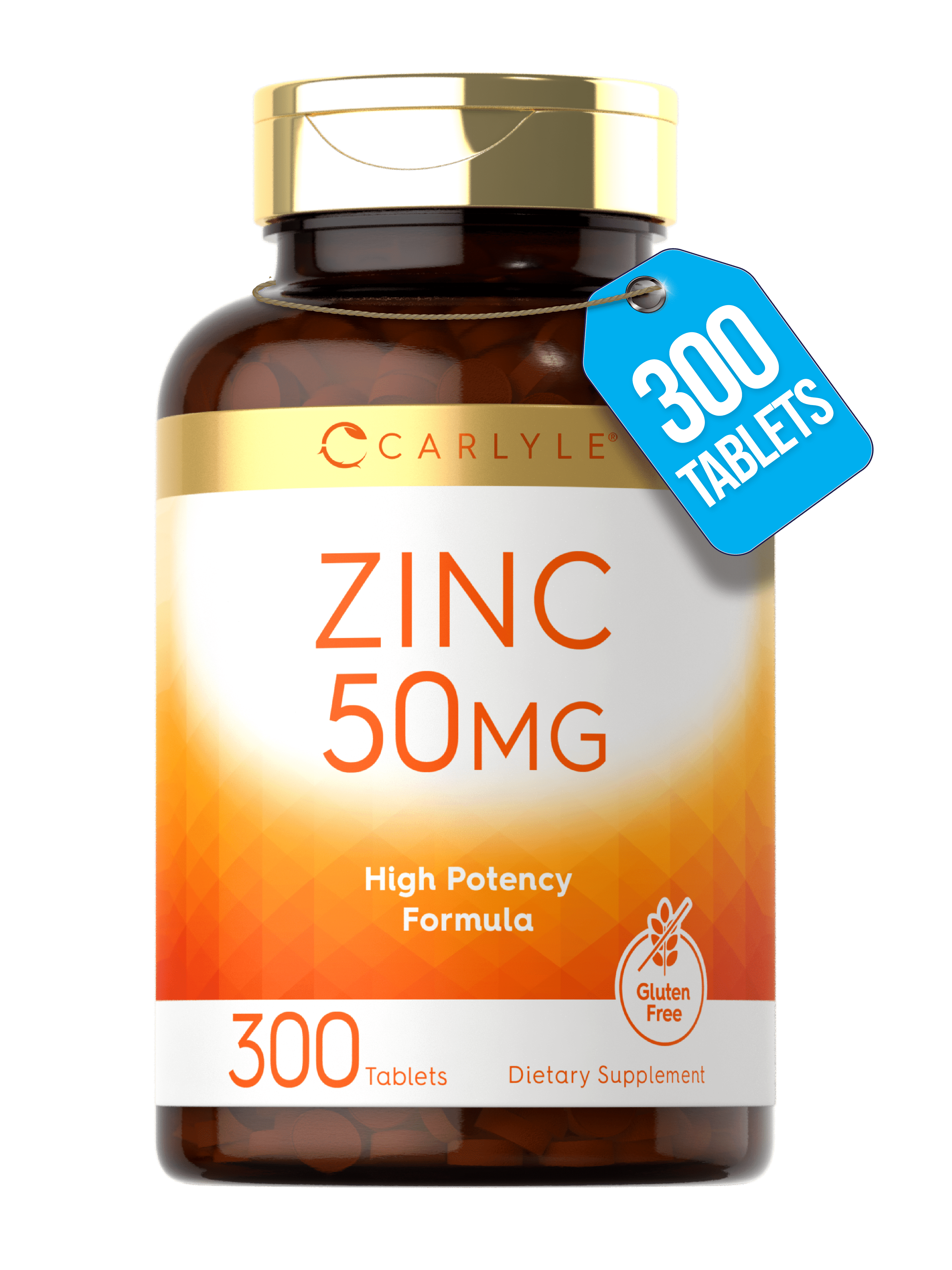 Zinc Gluconate 50mg 300 Tablets Vegetarian Formula by Carlyle