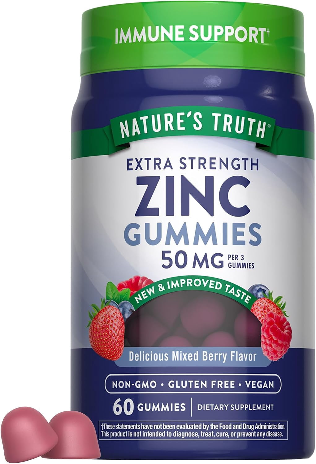 Zinc Gummies | 50mg | 60 count | Mixed Berry Flavor |  For Men and Women | by Natures Truth