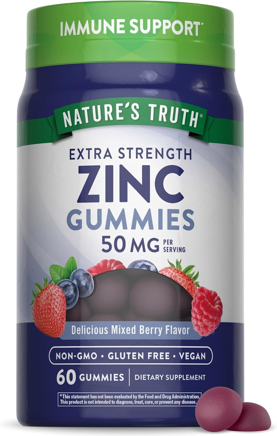 Zinc Gummies | 50mg | 60 count | Mixed Berry Flavor |  For Men and Women | by Natures Truth