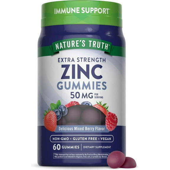 Zinc Gummies | 50mg | 60 count | Mixed Berry Flavor |  For Men and Women | by Natures Truth