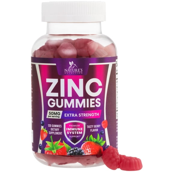 Zinc Gummies 50mg - Immune Skin & Bone Support Health Gummy & Premium Antioxidant Chewable - High Absorption Vegan, Best Zinc Supplements Vitamin for Women & Men - Tasty Berry Flavor - 120 Gummies