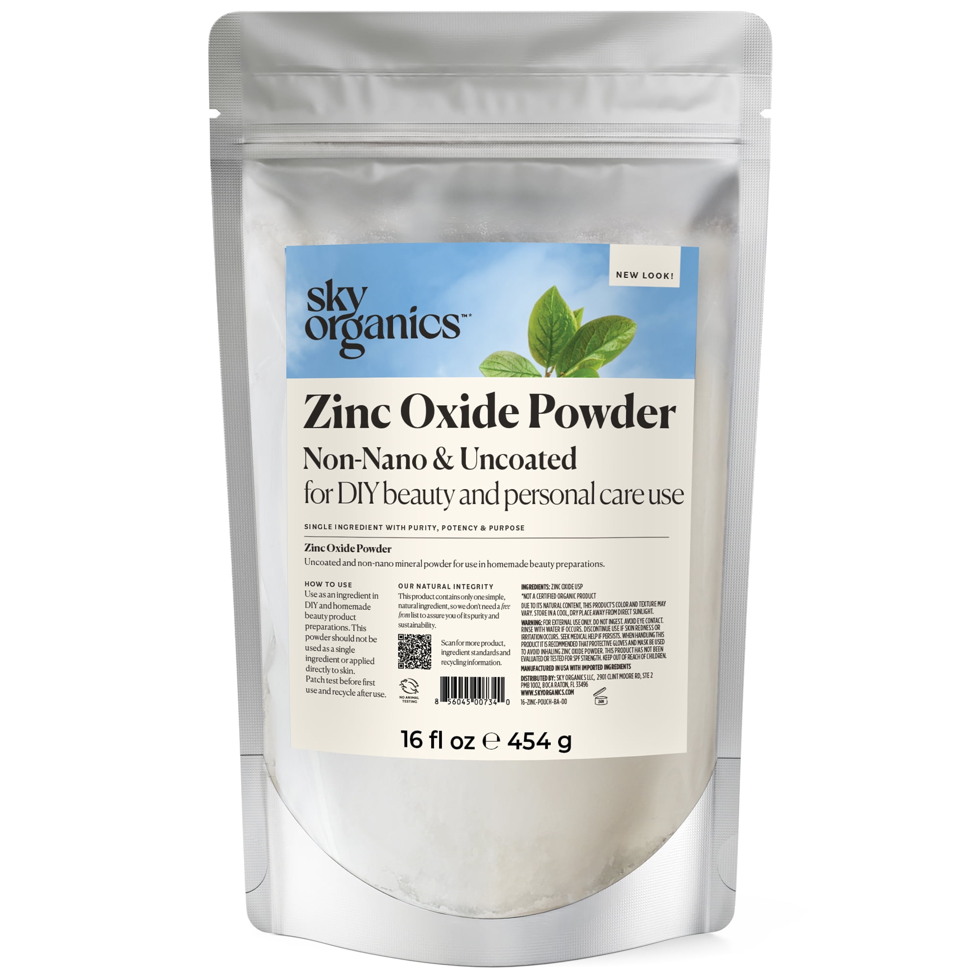 Zinc Oxide Powder by Sky Organics, Non-nano and uncoated for Body for DIY,  16 oz - 454g. 