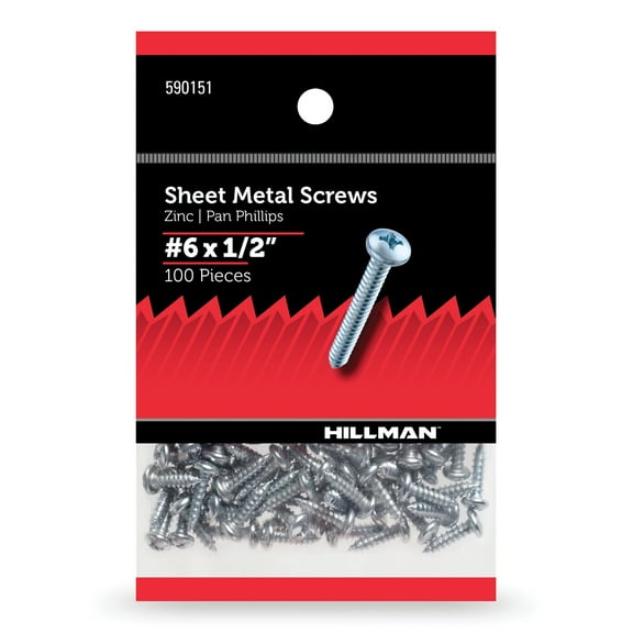 Zinc Pan-Head Phillips Sheet Metal Screws, Steel (#6 x 1/2") - 100 Pieces