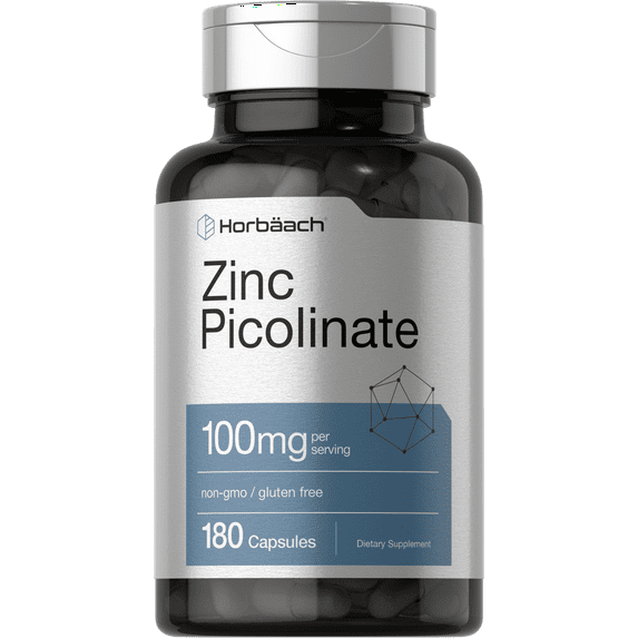 Zinc Picolinate 100mg | 180 Capsules | High Potency | by Horbaach