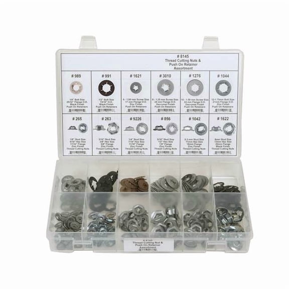 Zinc Plated & Black Finish Thread Cutting Push On Nut Assortment, 245 pc. 8145