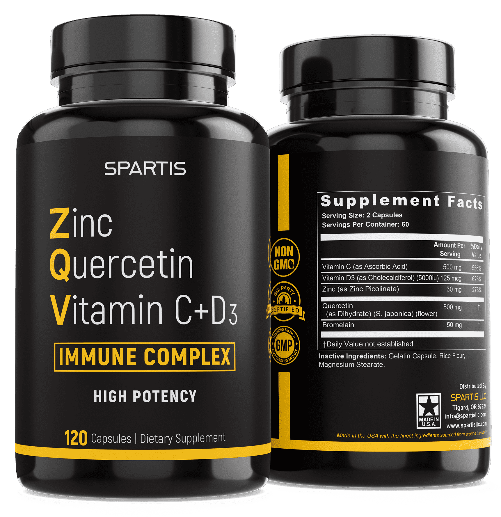 Zinc Quercetin 500mg with Vitamin C Vitamin D3 Bromelain Supplement ZQV Immune Complex (120-Ct)