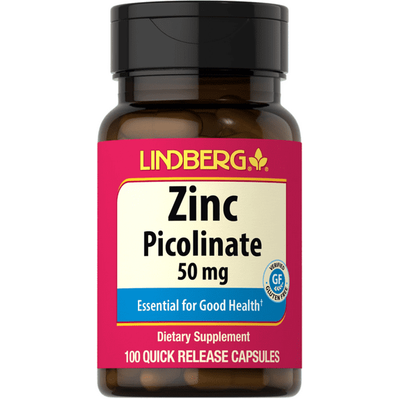 Zinc Supplement 50mg | 100 Capsules | Zinc Picolinate | Non GMO, Gluten Free Supplement | By Lindberg