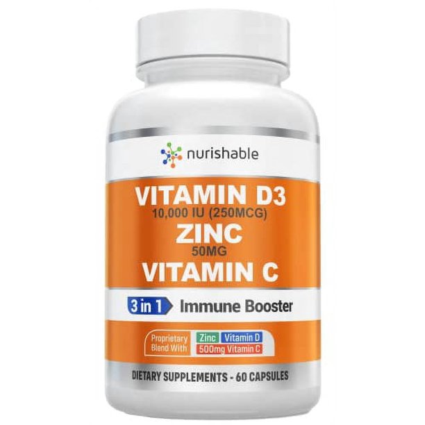 Zinc Supplements Zinc 50mg with Vitamin D3 10000 IU & Vitamin C 500mg
