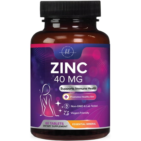 Zinc Supplements 40mg - High Potency Immune Support & Antioxidant Supplement - Best Zinc Supplement for Skin Health & Immune System Support, for Women & Men, Gluten Free, Bottled in USA - 60 Tablets