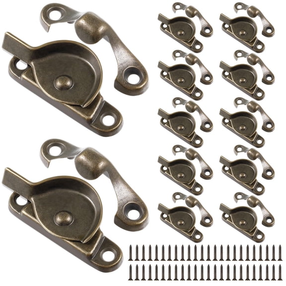 Zinc Window Sash Lock Antique Brass 12 Count Security Replacement for Single/Double Hung Wood Windows