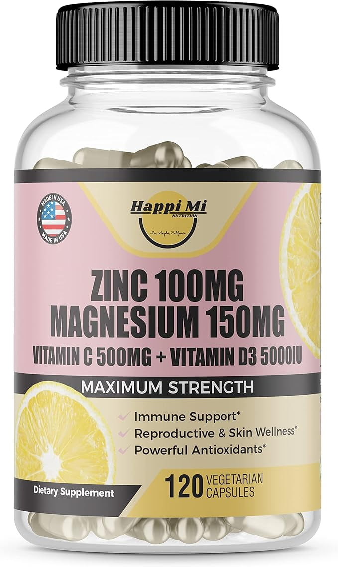Immune Support Supplement - Zinc 100mg, Vitamin C 1000mg, D3 5000IU (120 Vegan Caps)
