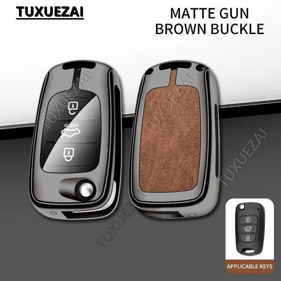 Zinc alloy+leather Car Key Case Cover For KIA E 3 buttons key case Rio K2 K3 K5 Ceed Cerato Sportage Soul Remote Key Case