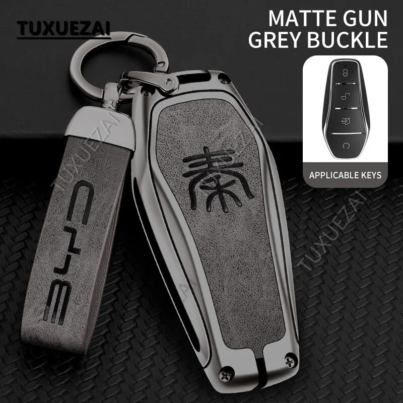 Zinc alloy+leather Car Key Cover Smart Remote Key Case For BYD Qin B 4 ...