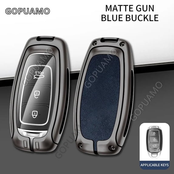Zinc alloy+leather Key Case For Hyundai A 3 buttons key case Santa I30 IX35 Encino KONA Solaris Azera Grandeur Elantra Accent Fe